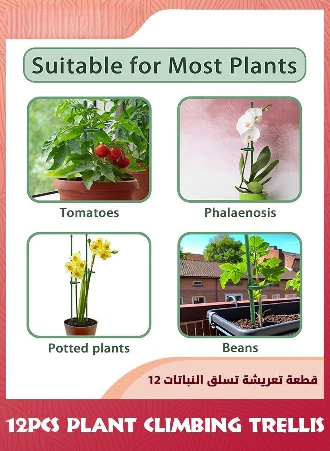 النبات تسلق التريليس,مصارف النبات الخضراء الحديقة القابلة للتعديل مصارف دعم النبات الجذع الواحد,12pcs عصا دعم النبات مع خواتم للنباتات الداخلية والخارجية,الزهور,الطماطم,12 بوصة,, - Image 5